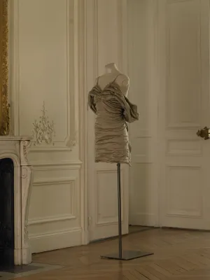 Couture : Sculptured Techno-Stretch Wave Dress - Cameo