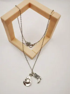 Cowboy Boot and Cowboy Hat Shaped Pendant Necklace