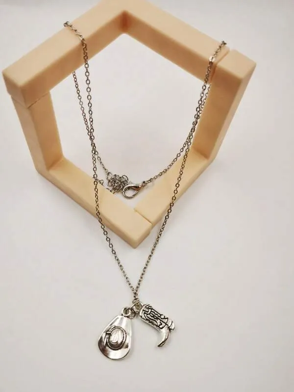 Cowboy Boot and Cowboy Hat Shaped Pendant Necklace
