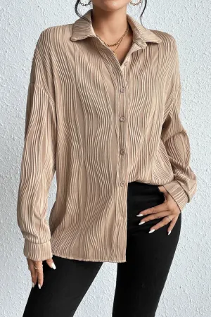 Creamtopmall Turn-down collar button-down textured shirt