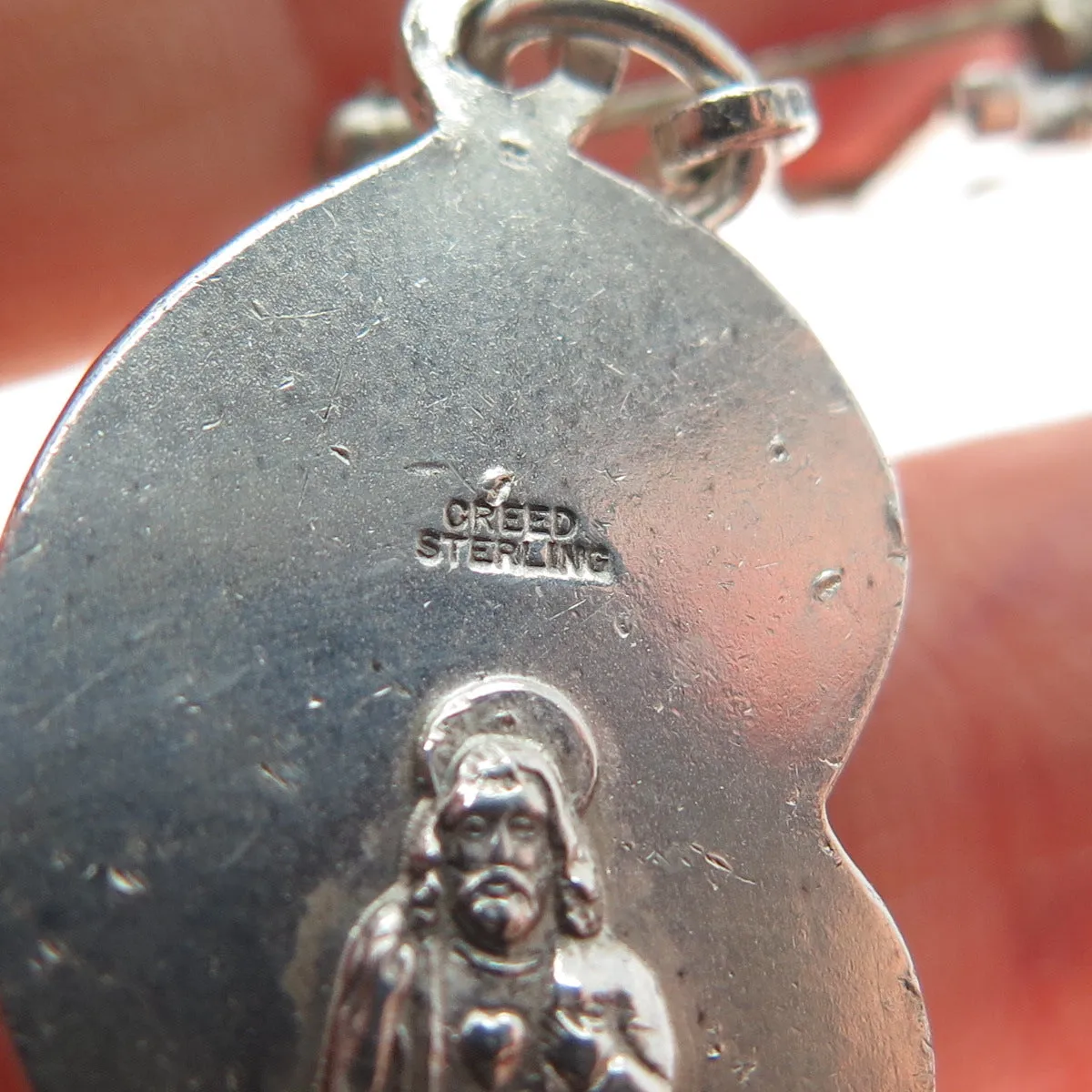 CREED 925 Sterling Silver Vintage Ave St. Mary & Baby Jesus Dangle Pin Brooch