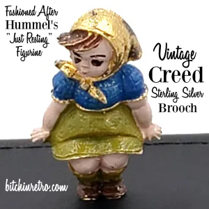 Creed Vintage Sterling Silver Brooch With Hummel's Just Resting Girl
