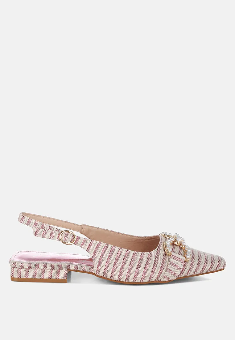 Crina Pearl-Detailed Horsebit Woven Flats