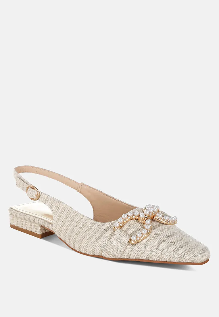 Crina Pearl-Detailed Horsebit Woven Flats
