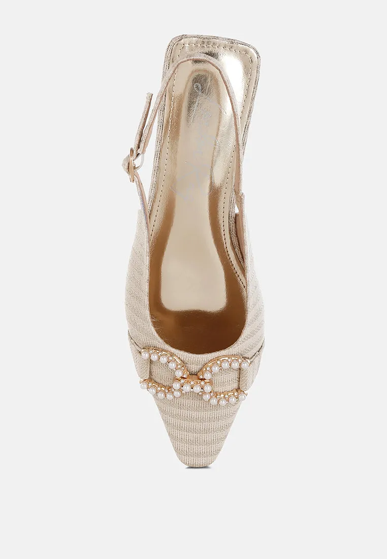 Crina Pearl-Detailed Horsebit Woven Flats