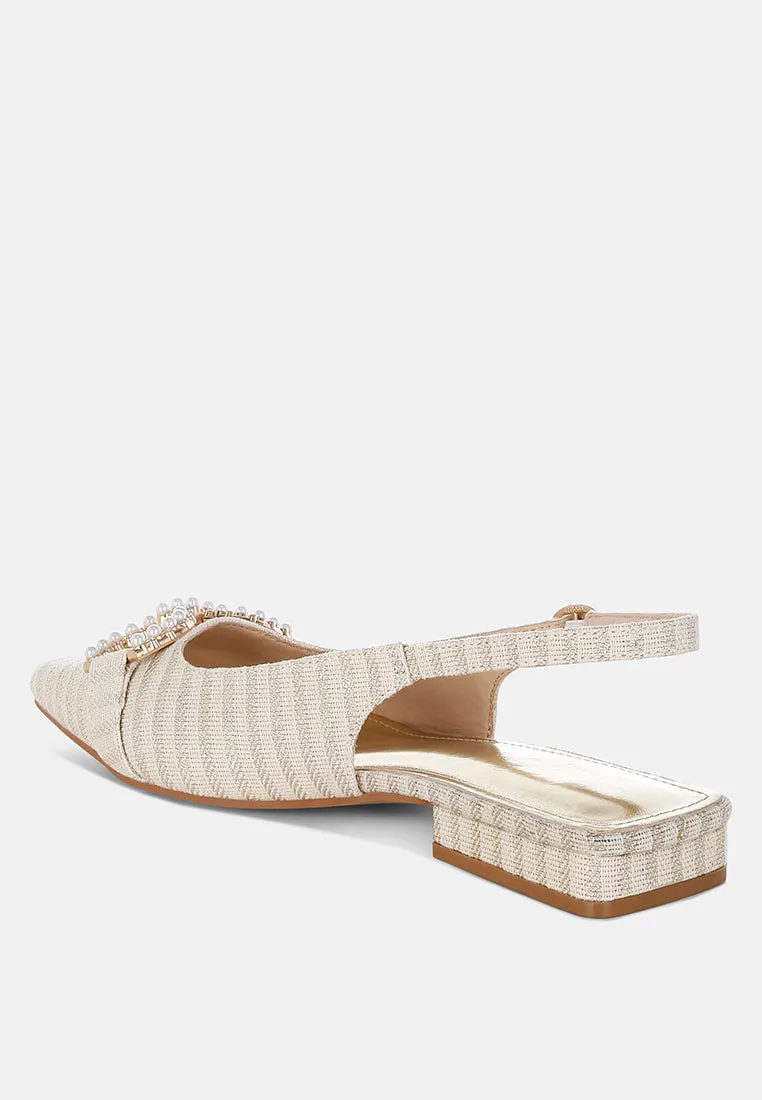Crina Pearl-Detailed Horsebit Woven Flats