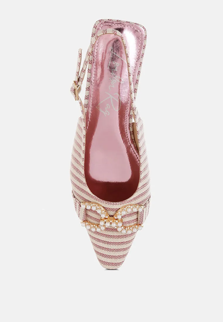 Crina Pearl-Detailed Horsebit Woven Flats