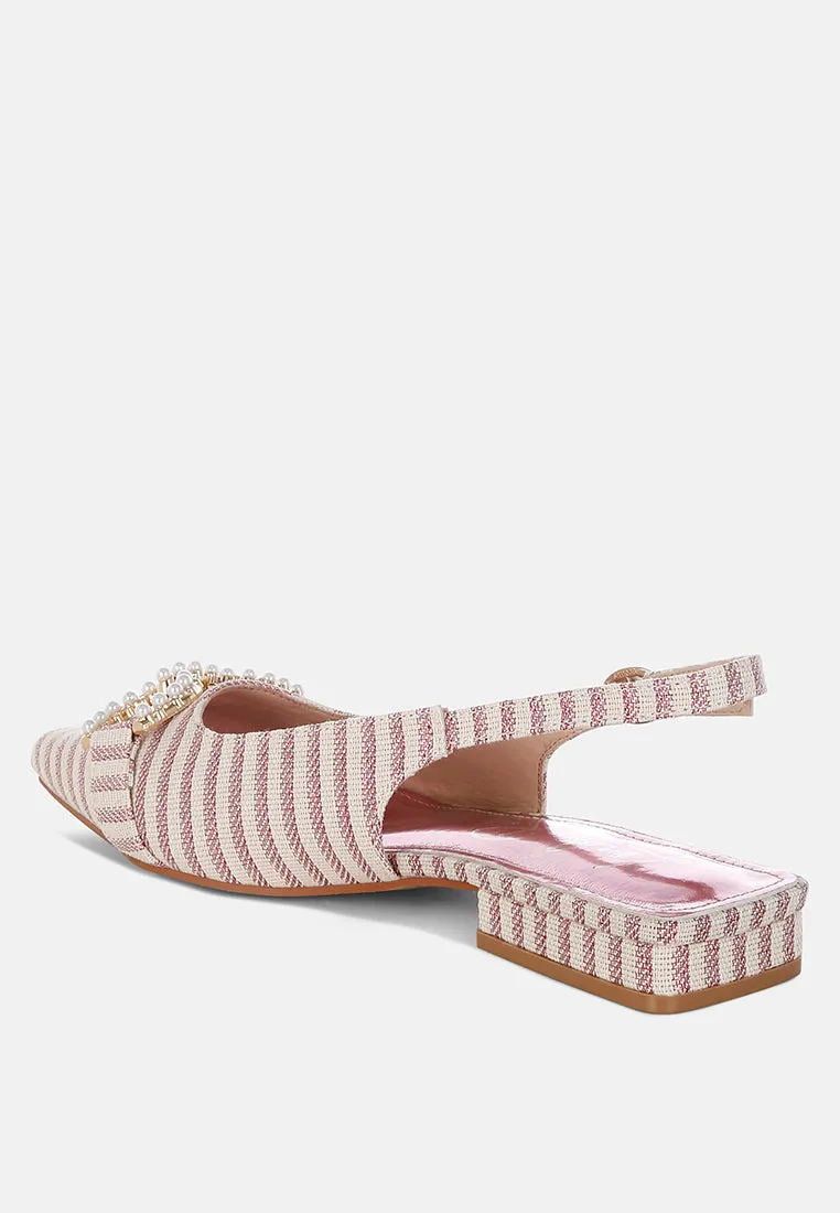 Crina Pearl-Detailed Horsebit Woven Flats