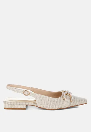 Crina Pearl-Detailed Horsebit Woven Flats