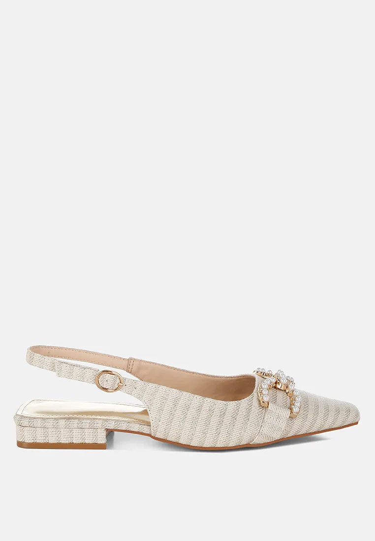 Crina Pearl-Detailed Horsebit Woven Flats