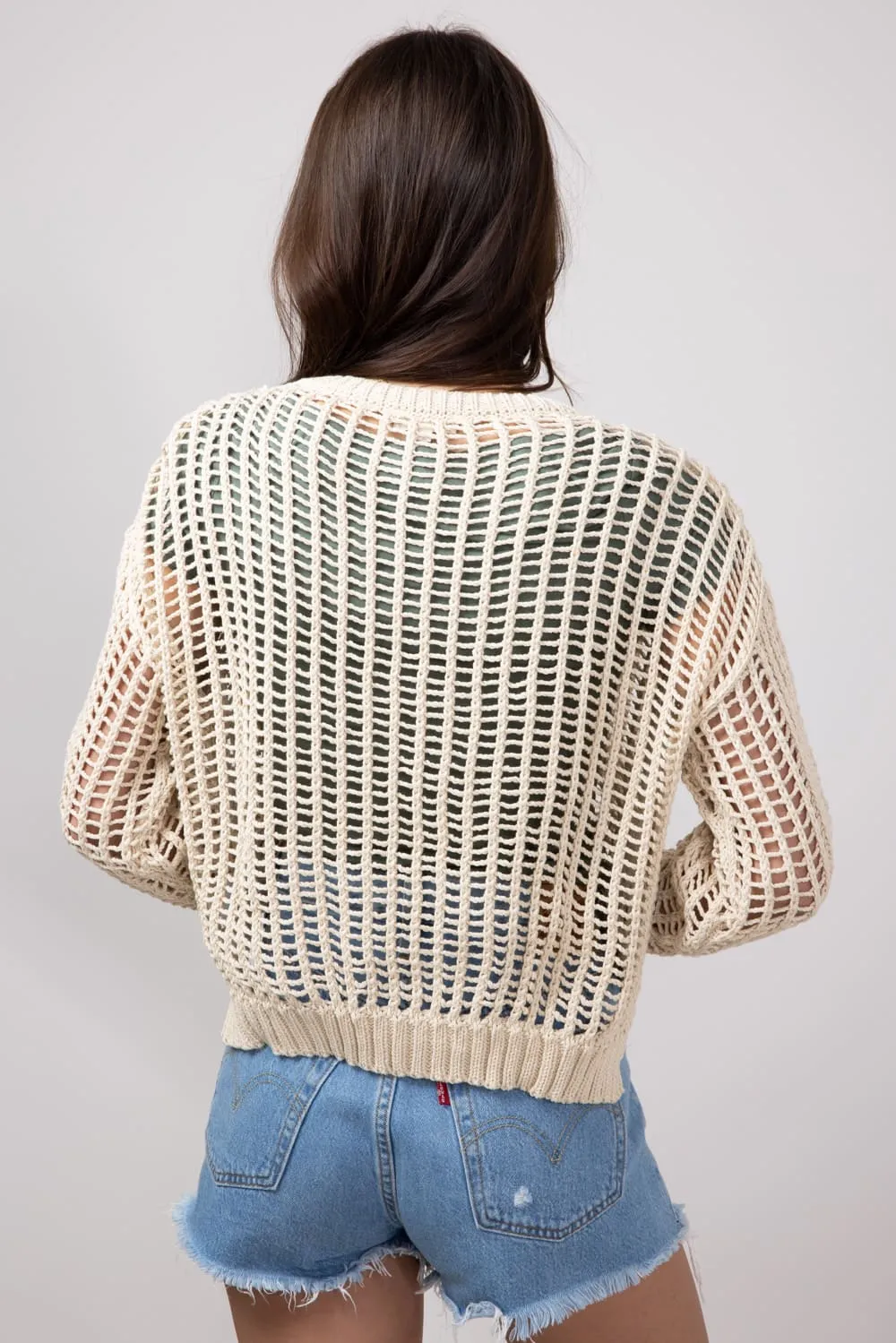 Crochet Long Sleeve Top for Women in Natural | MAS2456-NAT