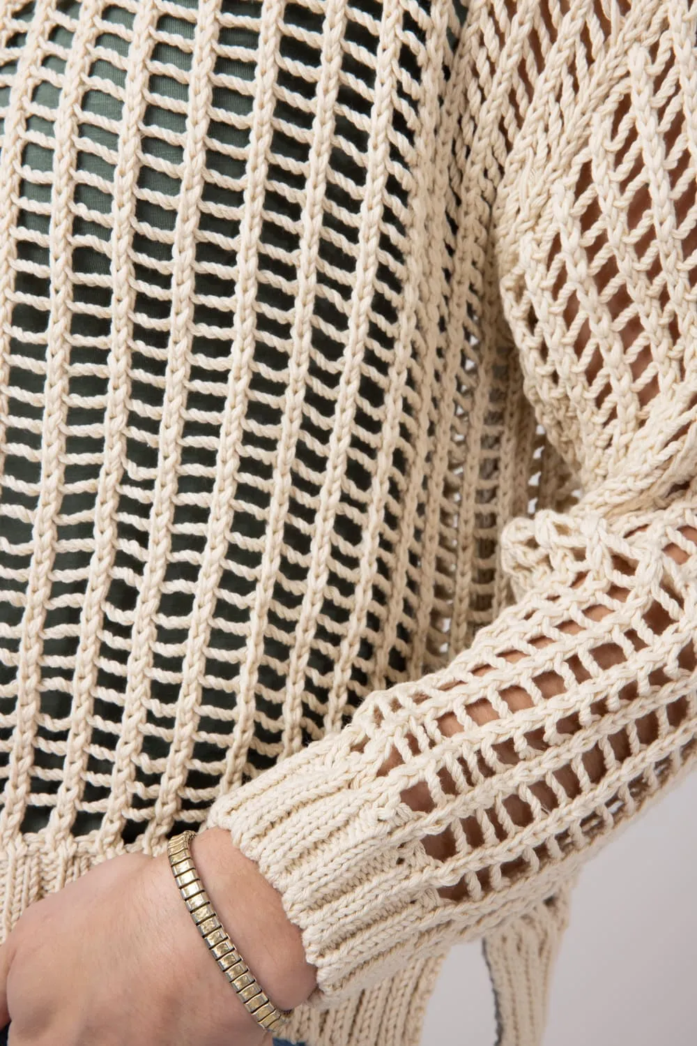 Crochet Long Sleeve Top for Women in Natural | MAS2456-NAT