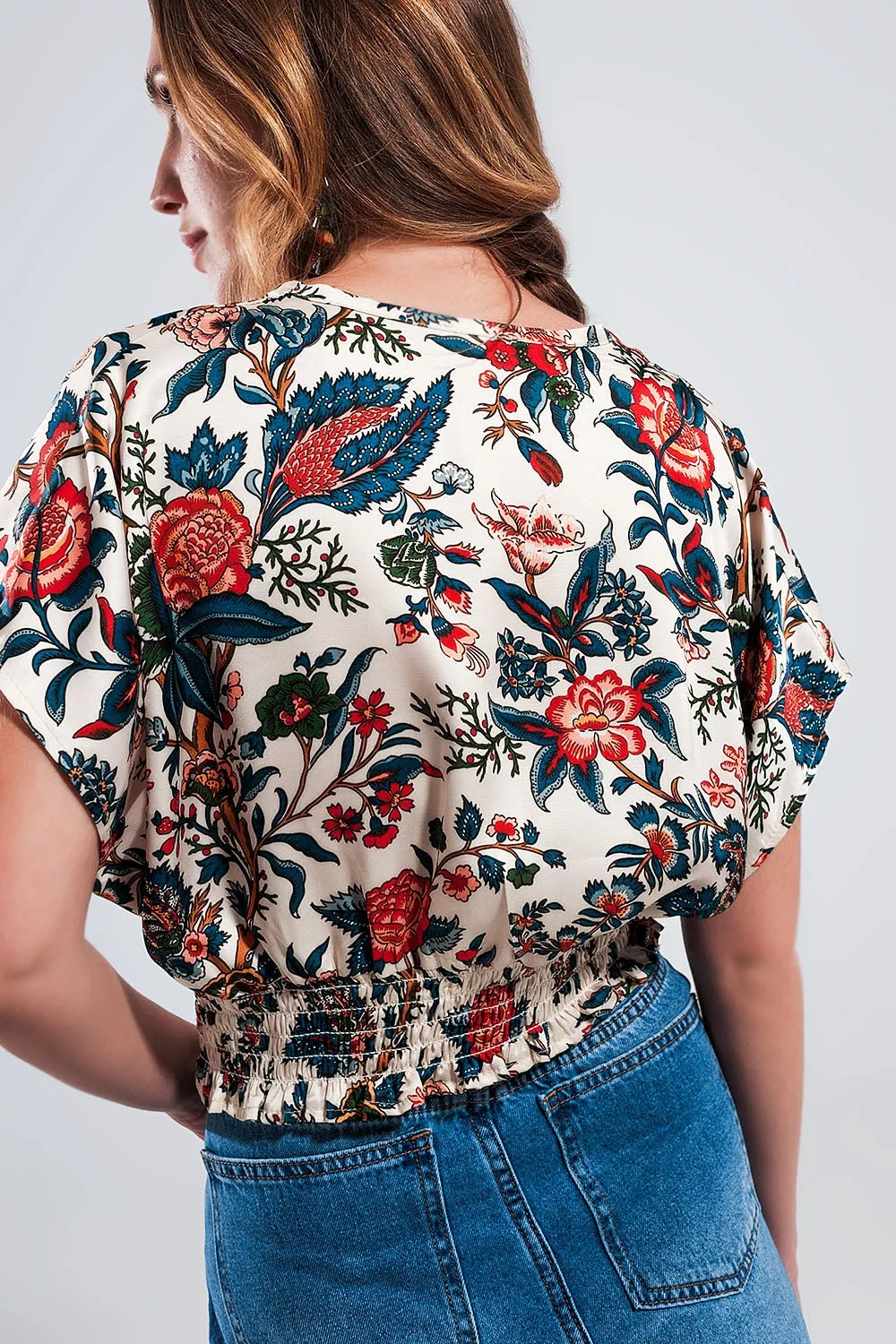 Crop Top With Beige Paisley Print