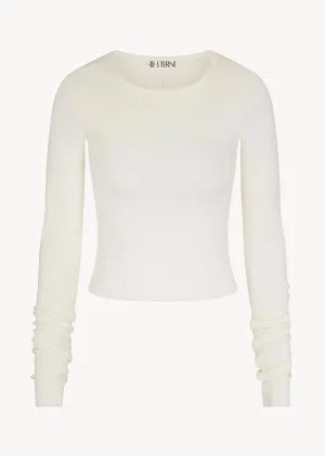 Cropped Long Sleeve Fitted Top (Cream)