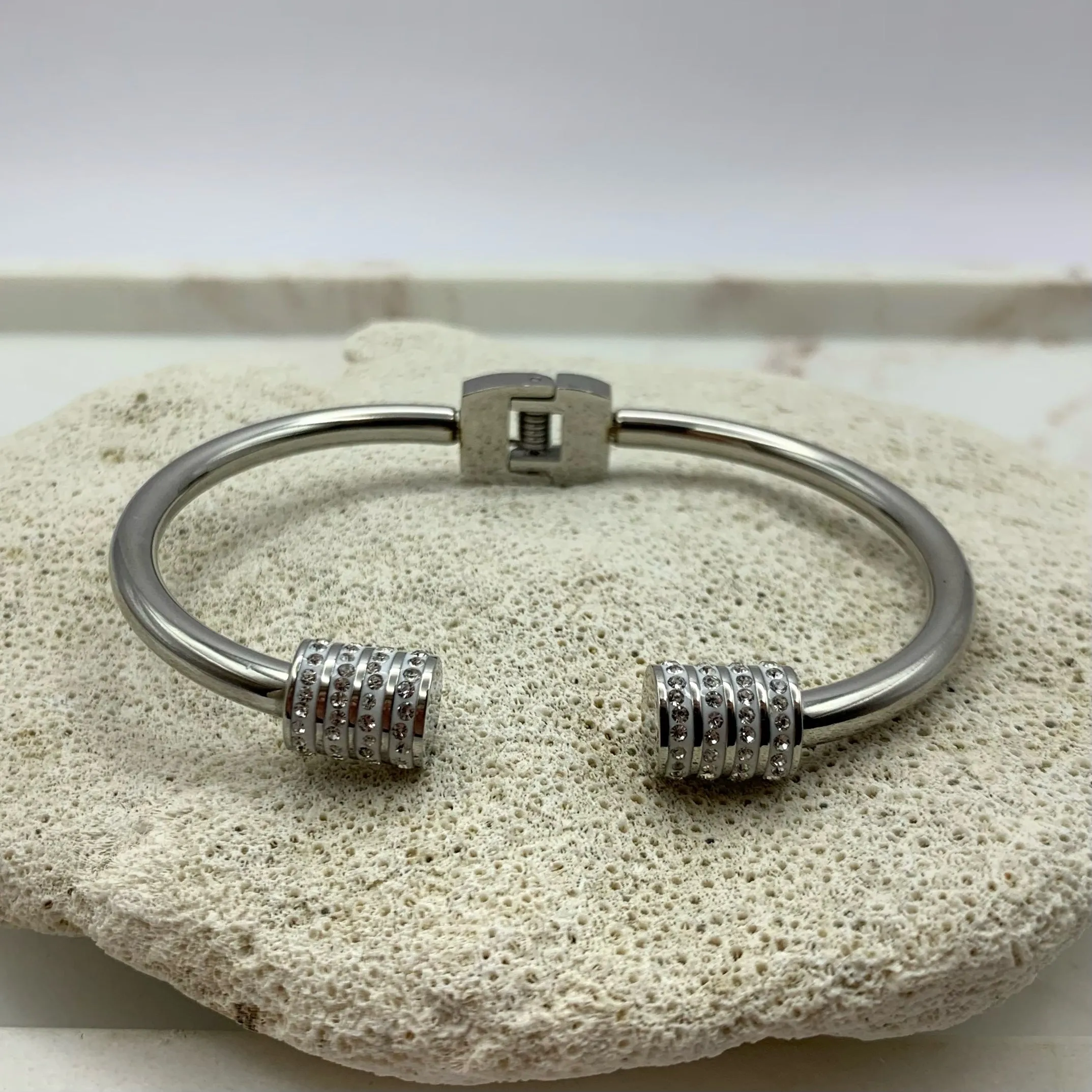 Crystal Crown Silver Cuff