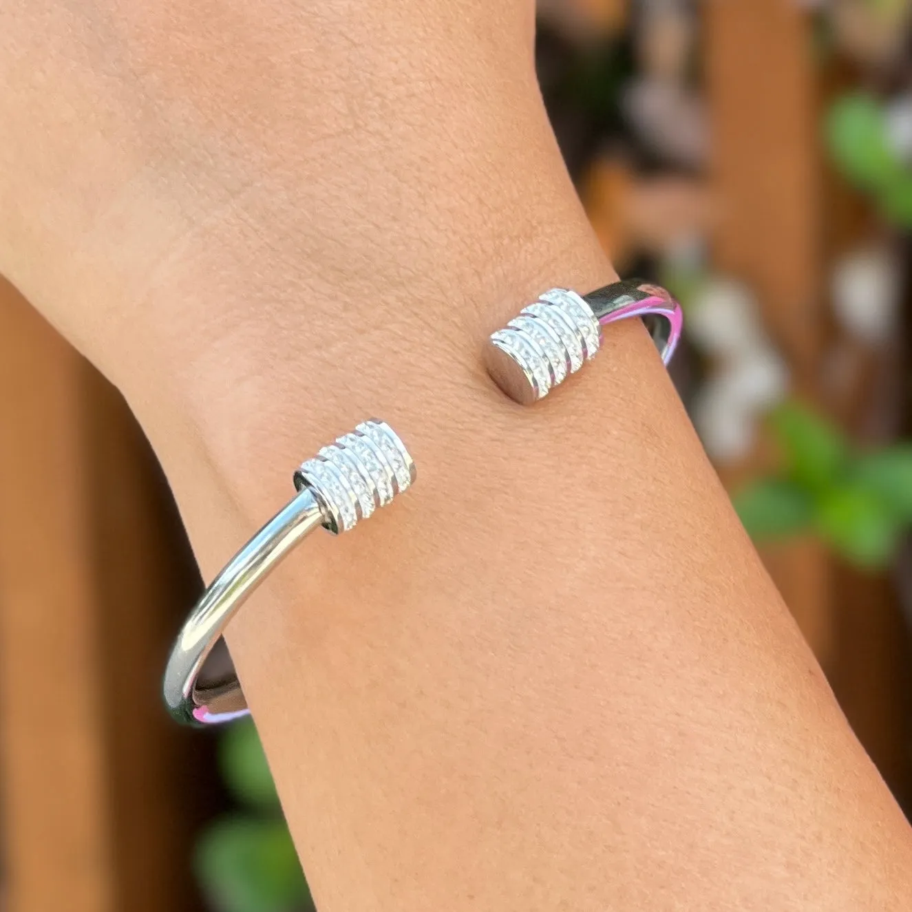 Crystal Crown Silver Cuff