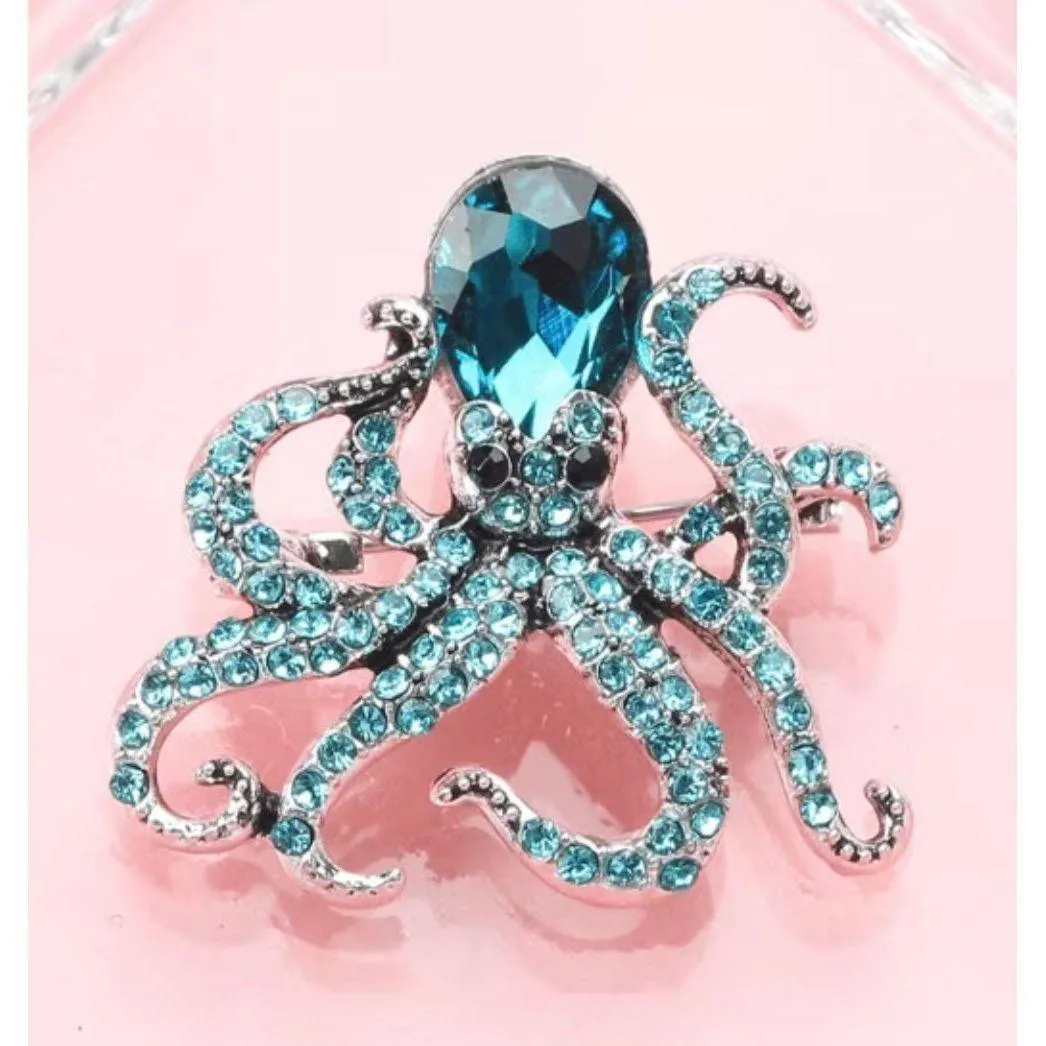 Crystal Octopus Brooch