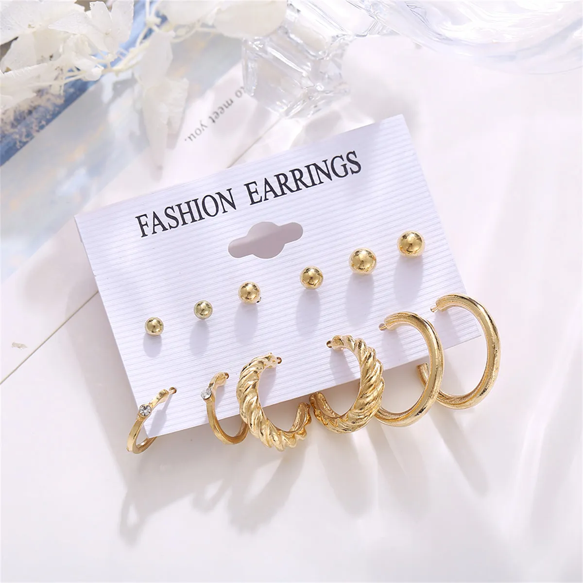 Cubic Zirconia & 18K Gold-Plated Twist Earrings Set