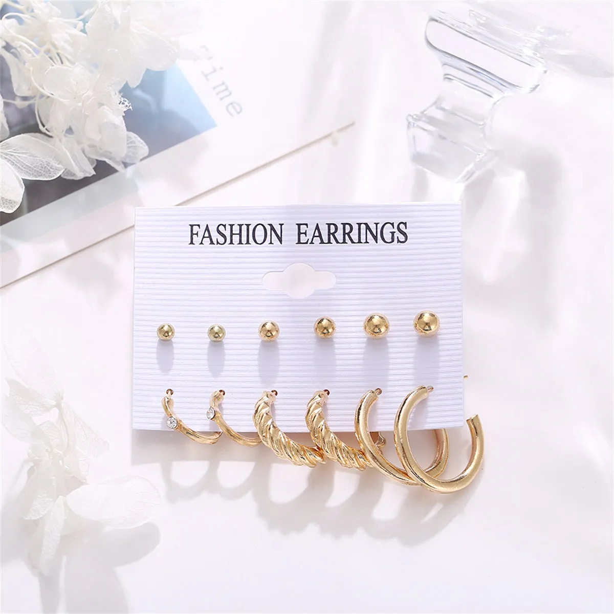Cubic Zirconia & 18K Gold-Plated Twist Earrings Set