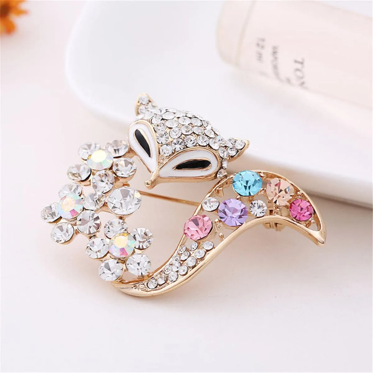 Cubic Zirconia & 18K Rose Gold-Plated Fox Brooch