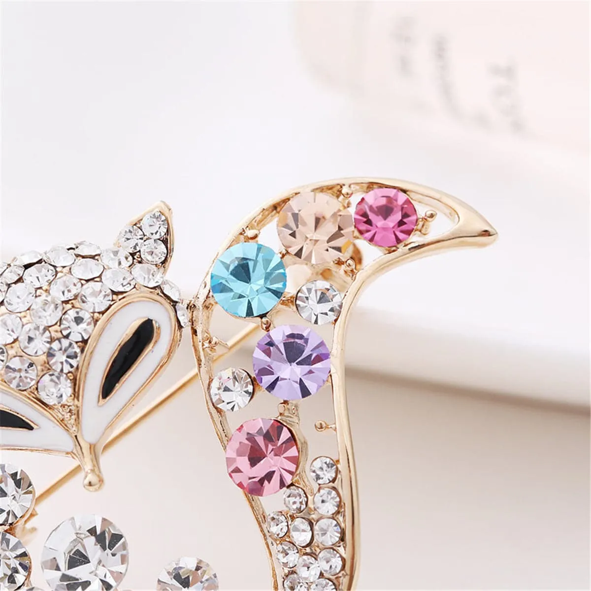 Cubic Zirconia & 18K Rose Gold-Plated Fox Brooch