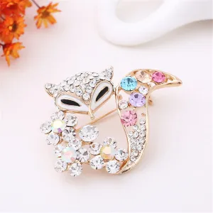 Cubic Zirconia & 18K Rose Gold-Plated Fox Brooch