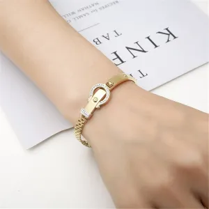 Cubic Zirconia & 18K Rose Gold-Plated Horseshoe Belt Bangle