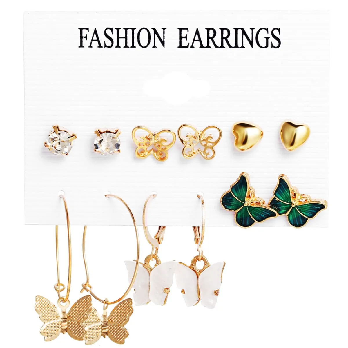 Cubic Zirconia & Acrylic 18K Gold-Plated Butterfly Earrings Set