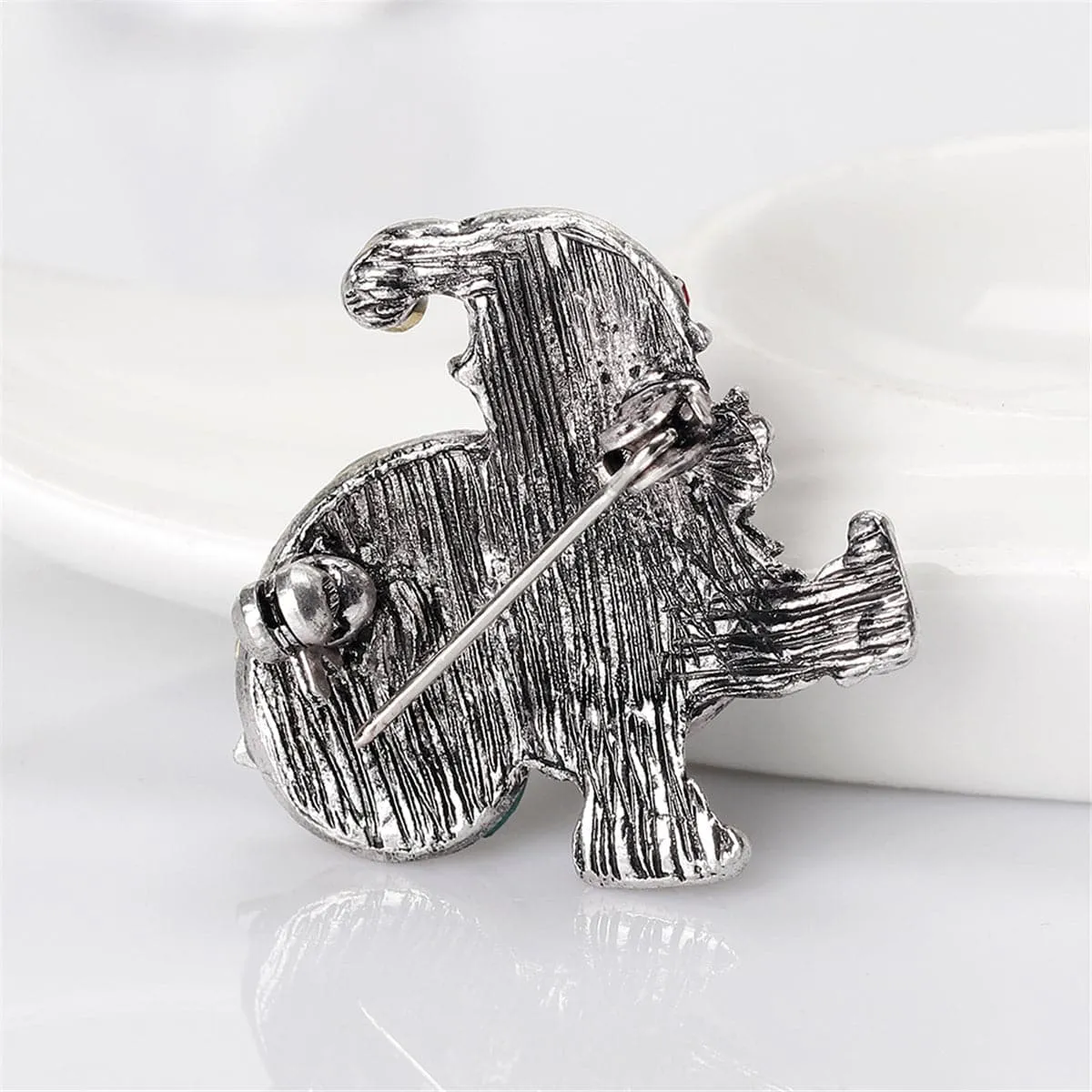 Cubic Zirconia & Crystal Silver-Plated Gifting Santa Claus Brooch