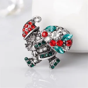 Cubic Zirconia & Crystal Silver-Plated Gifting Santa Claus Brooch