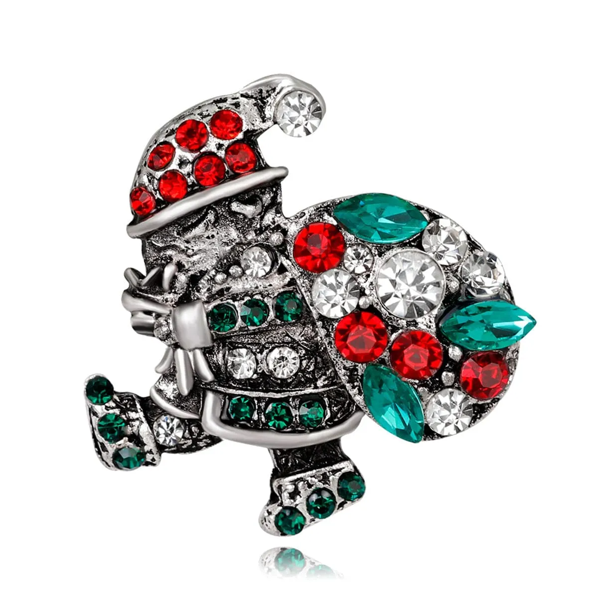Cubic Zirconia & Crystal Silver-Plated Gifting Santa Claus Brooch