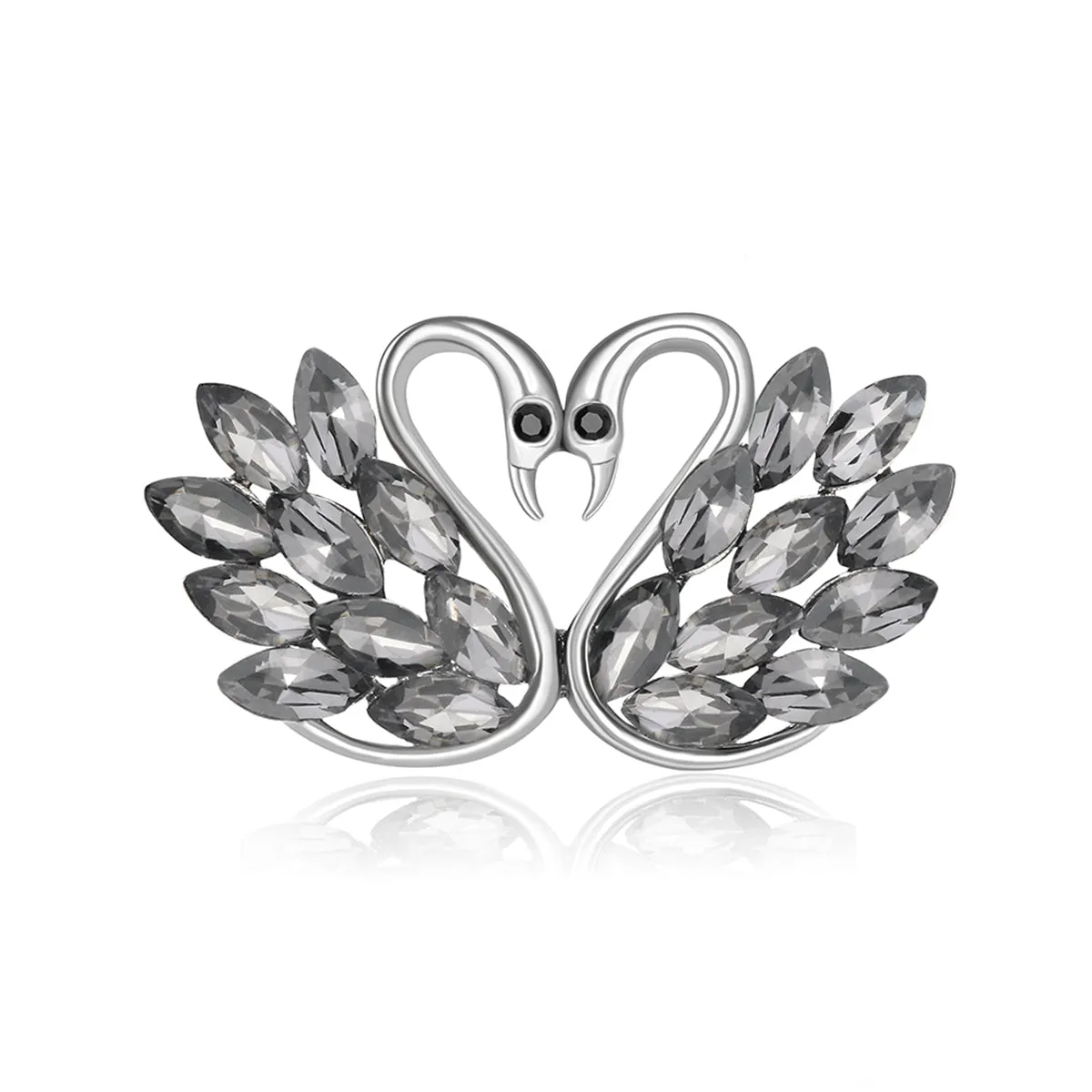 Cubic Zirconia & Crystal Silver-Plated Swan Couple Brooch