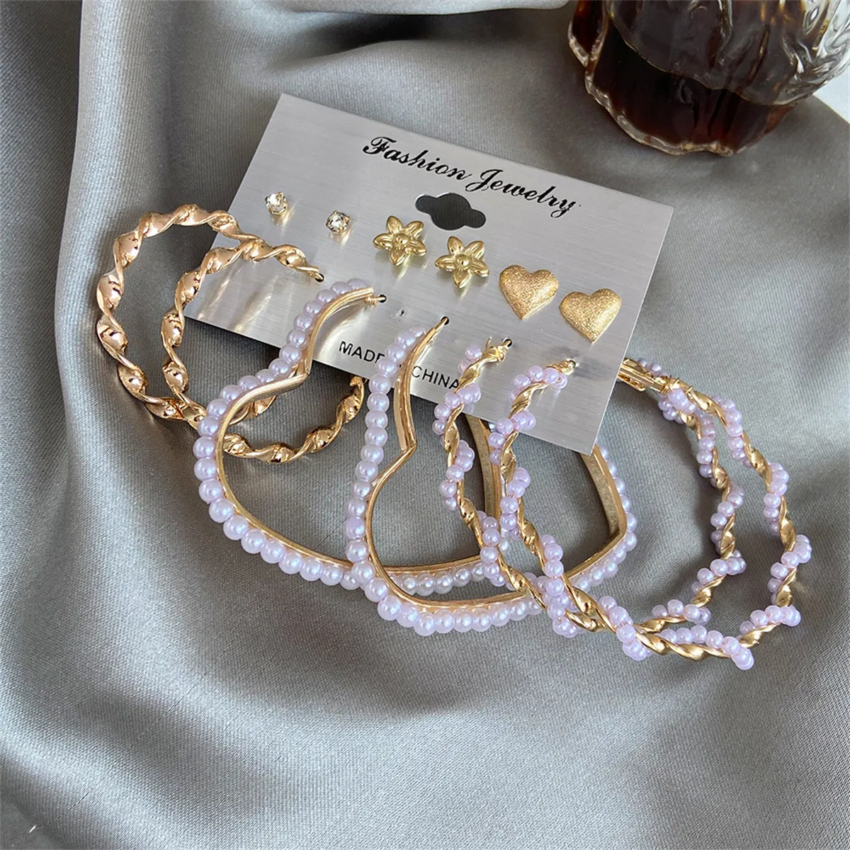 Cubic Zirconia & Pearl 18K Gold-Plated Hoop & Stud Earrings Set