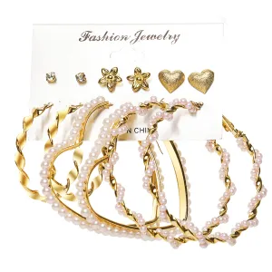 Cubic Zirconia & Pearl 18K Gold-Plated Hoop & Stud Earrings Set