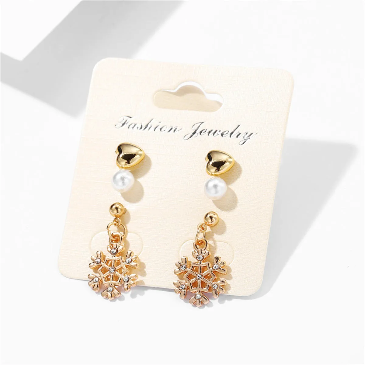Cubic Zirconia & Pearl 18K Gold-Plated Snowflake Earring Set