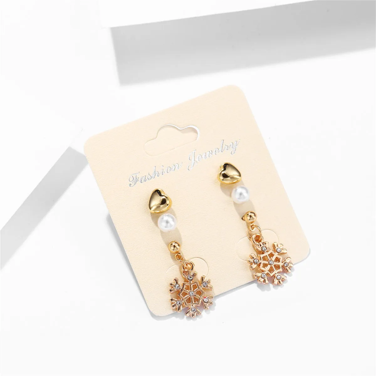 Cubic Zirconia & Pearl 18K Gold-Plated Snowflake Earring Set