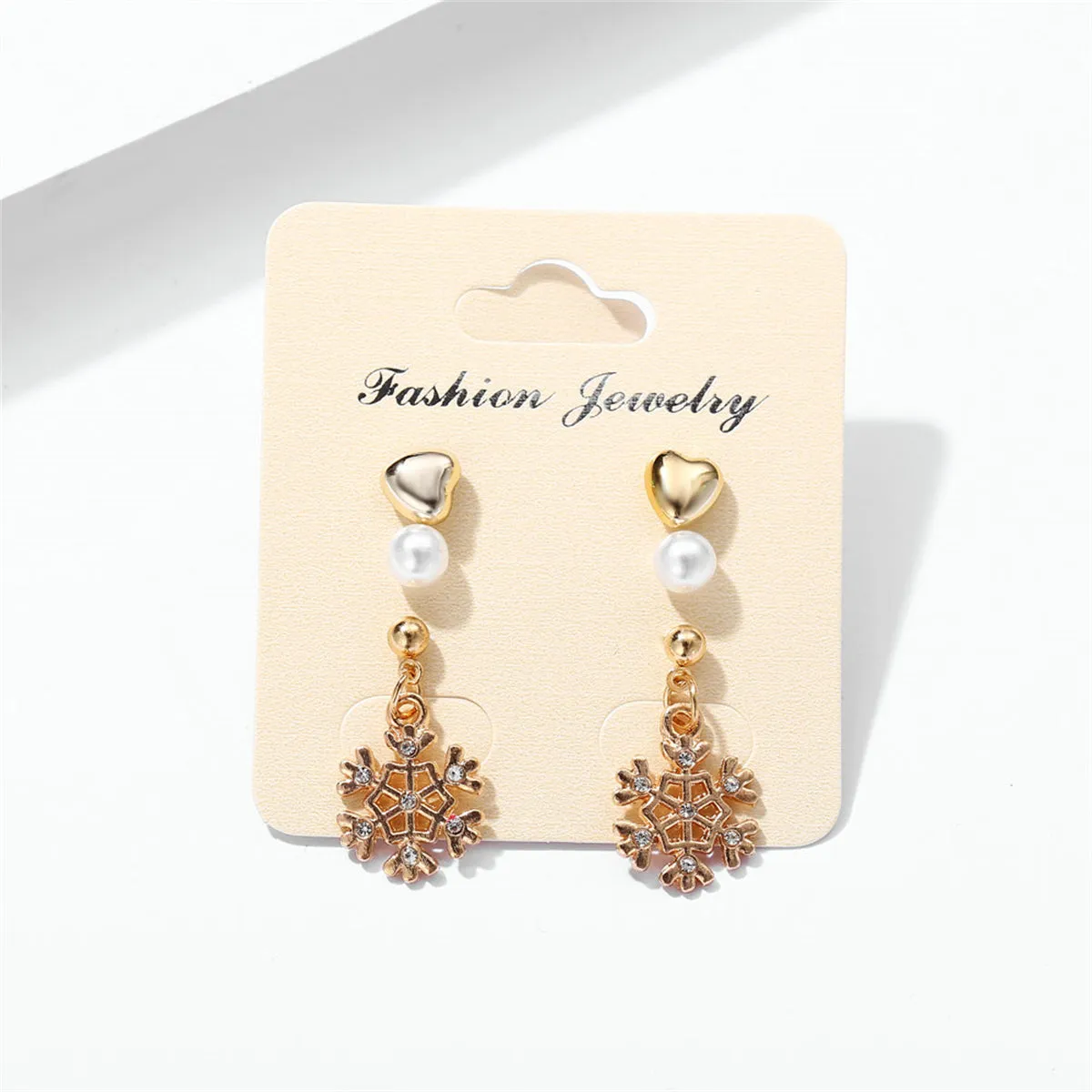 Cubic Zirconia & Pearl 18K Gold-Plated Snowflake Earring Set