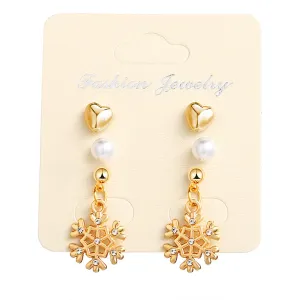 Cubic Zirconia & Pearl 18K Gold-Plated Snowflake Earring Set