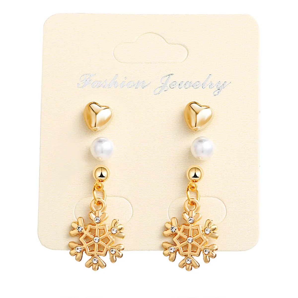 Cubic Zirconia & Pearl 18K Gold-Plated Snowflake Earring Set