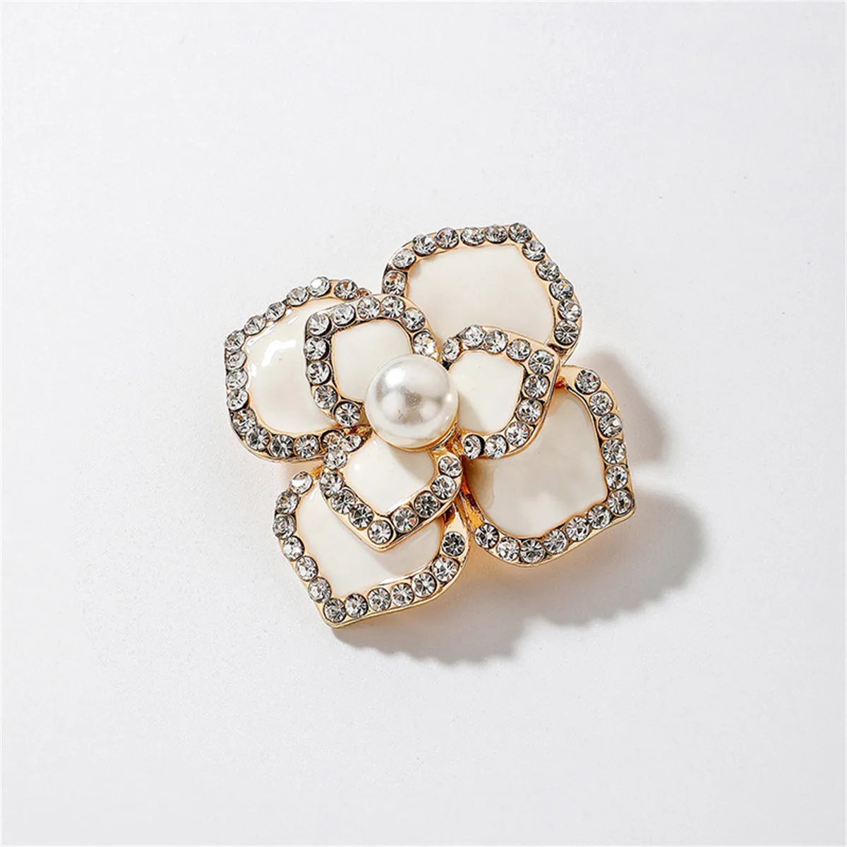 Cubic Zirconia & Pearl Enamel 18K Gold-Plated Camellia Brooch