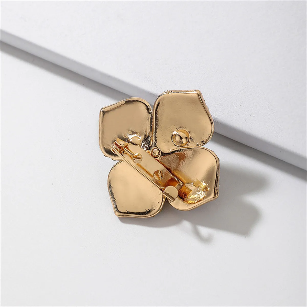 Cubic Zirconia & Pearl Enamel 18K Gold-Plated Camellia Brooch