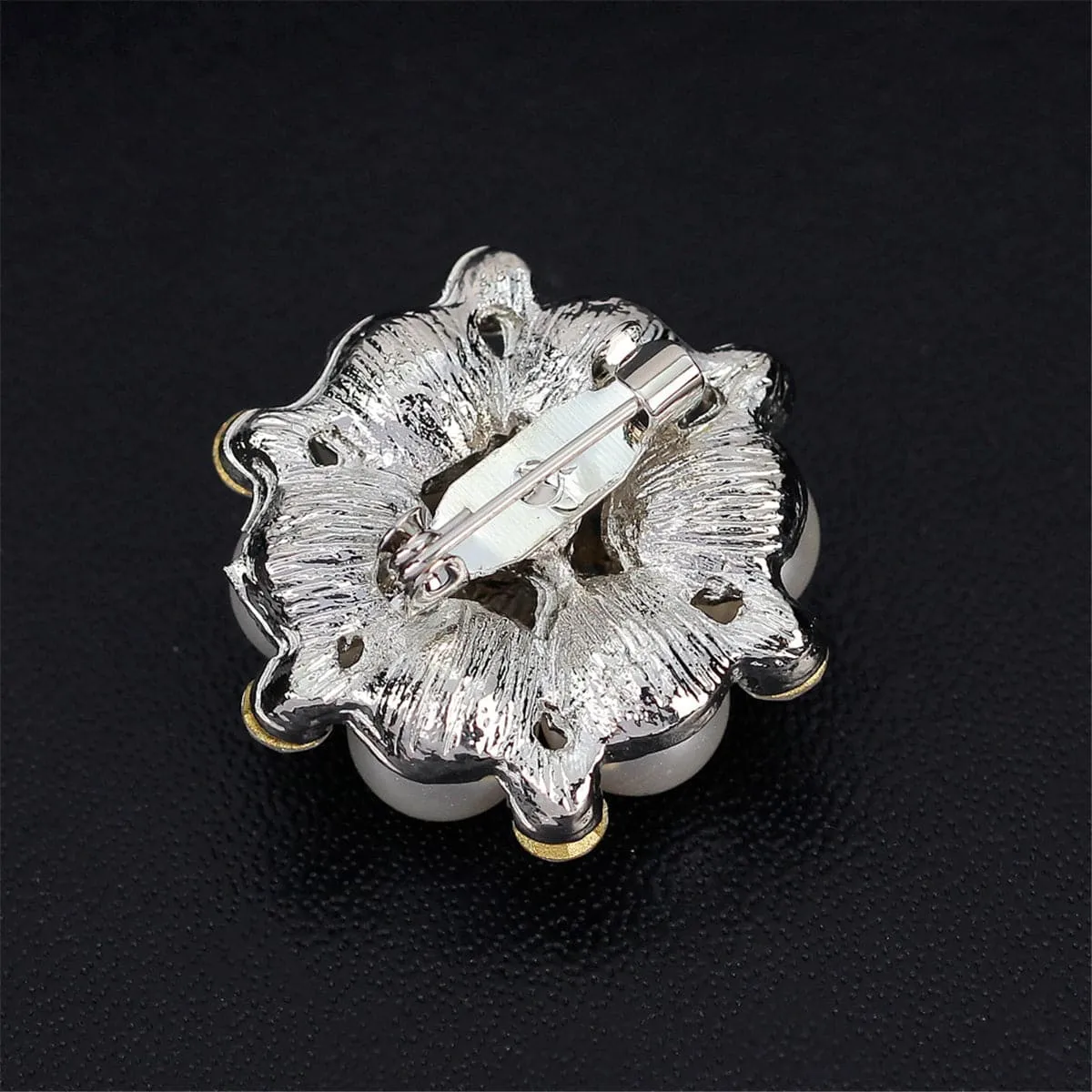 Cubic Zirconia & Silver-Plated Tiny Flower Brooch