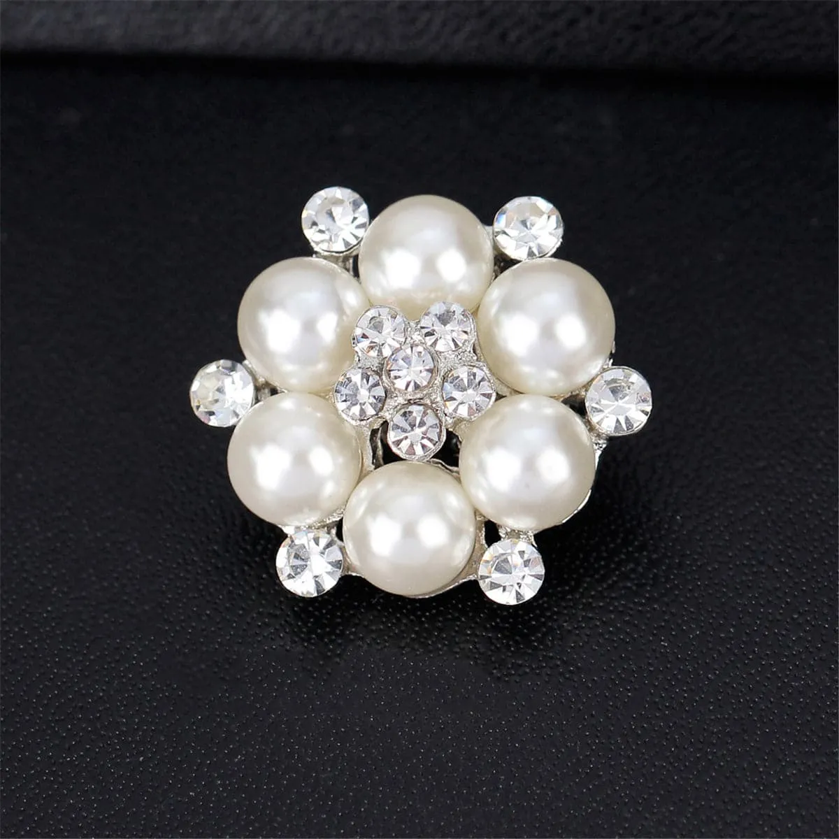 Cubic Zirconia & Silver-Plated Tiny Flower Brooch