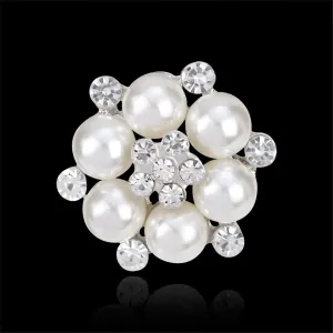 Cubic Zirconia & Silver-Plated Tiny Flower Brooch