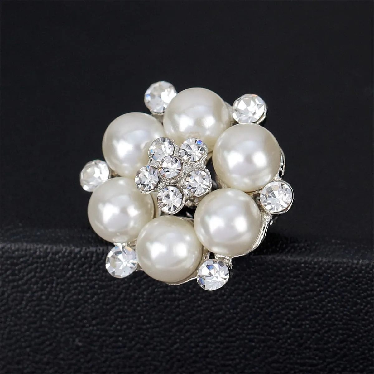 Cubic Zirconia & Silver-Plated Tiny Flower Brooch