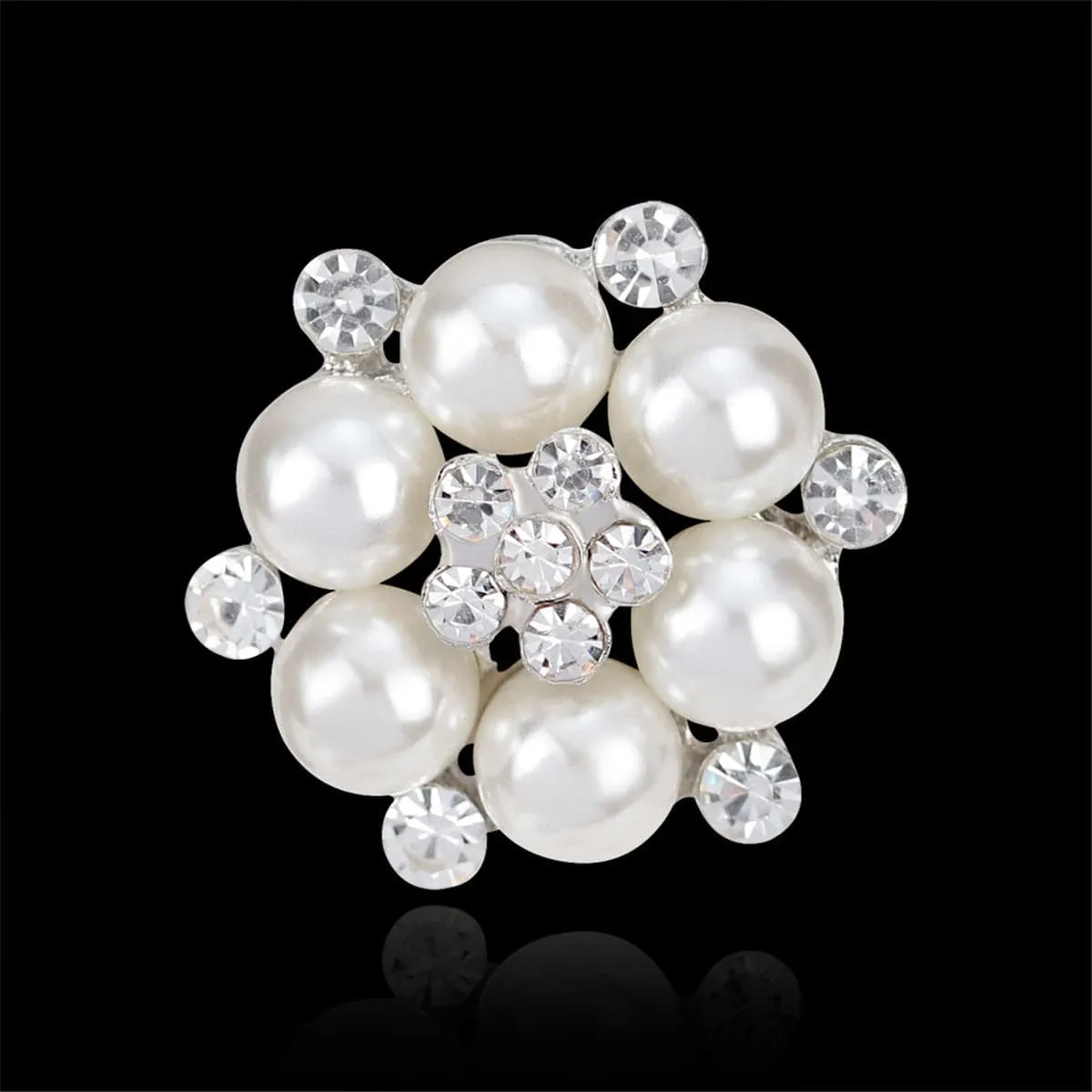 Cubic Zirconia & Silver-Plated Tiny Flower Brooch