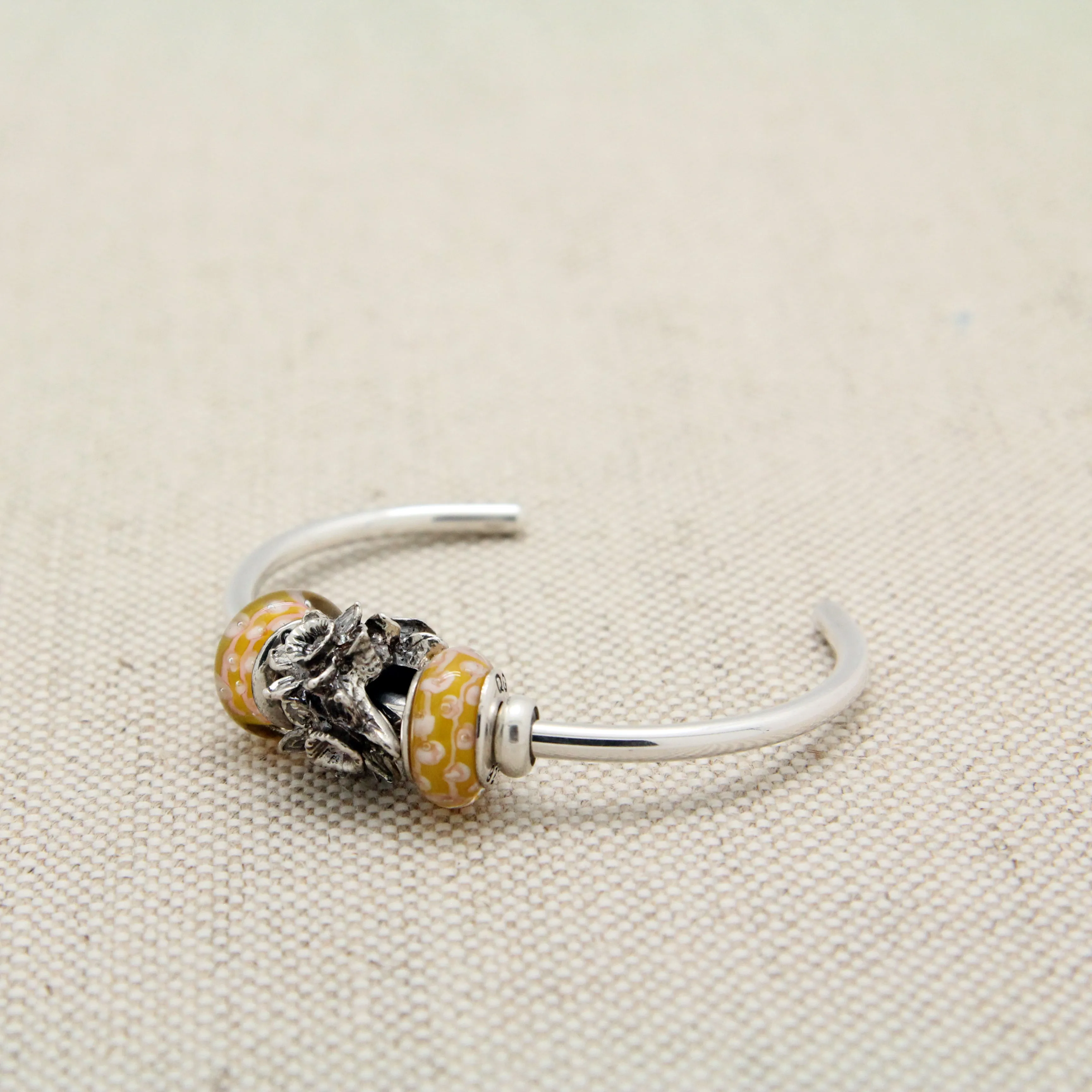 Cuff Bracelet with Daffodil Charm Bead