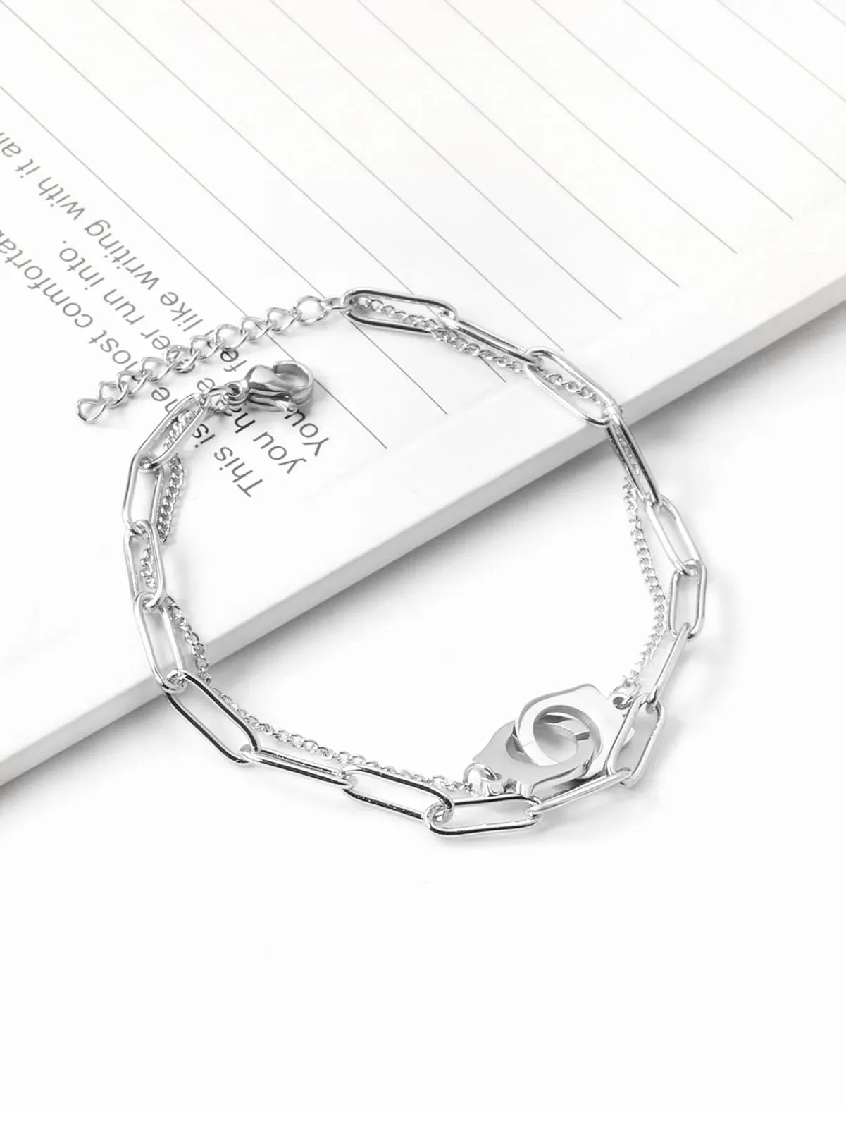 Cuff Charm Clip Chain Bracelet - Silver -  FD ⚡