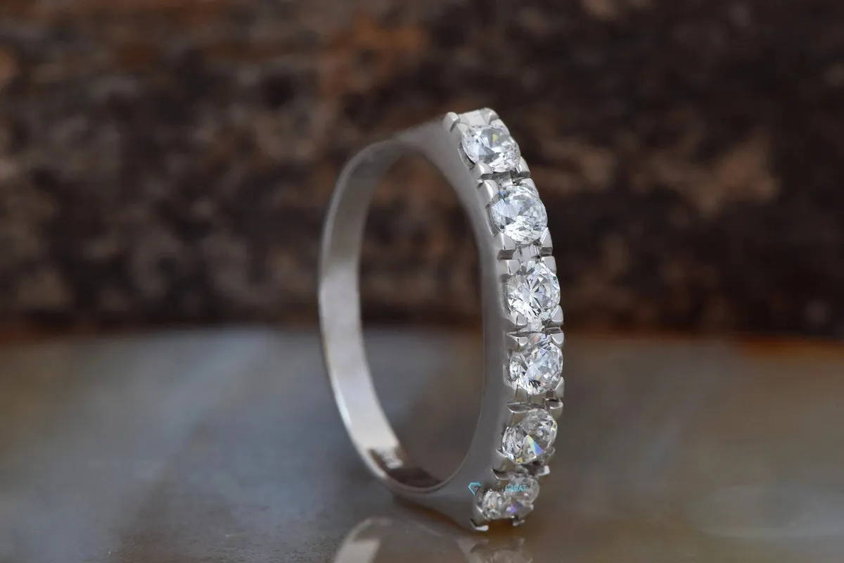 Curved ring-Cluster wedding band-Eternity Wedding Band-Diamond ring-Diamond Band-Stacking gold rings-Half-Eternity Ring-Wedding ring