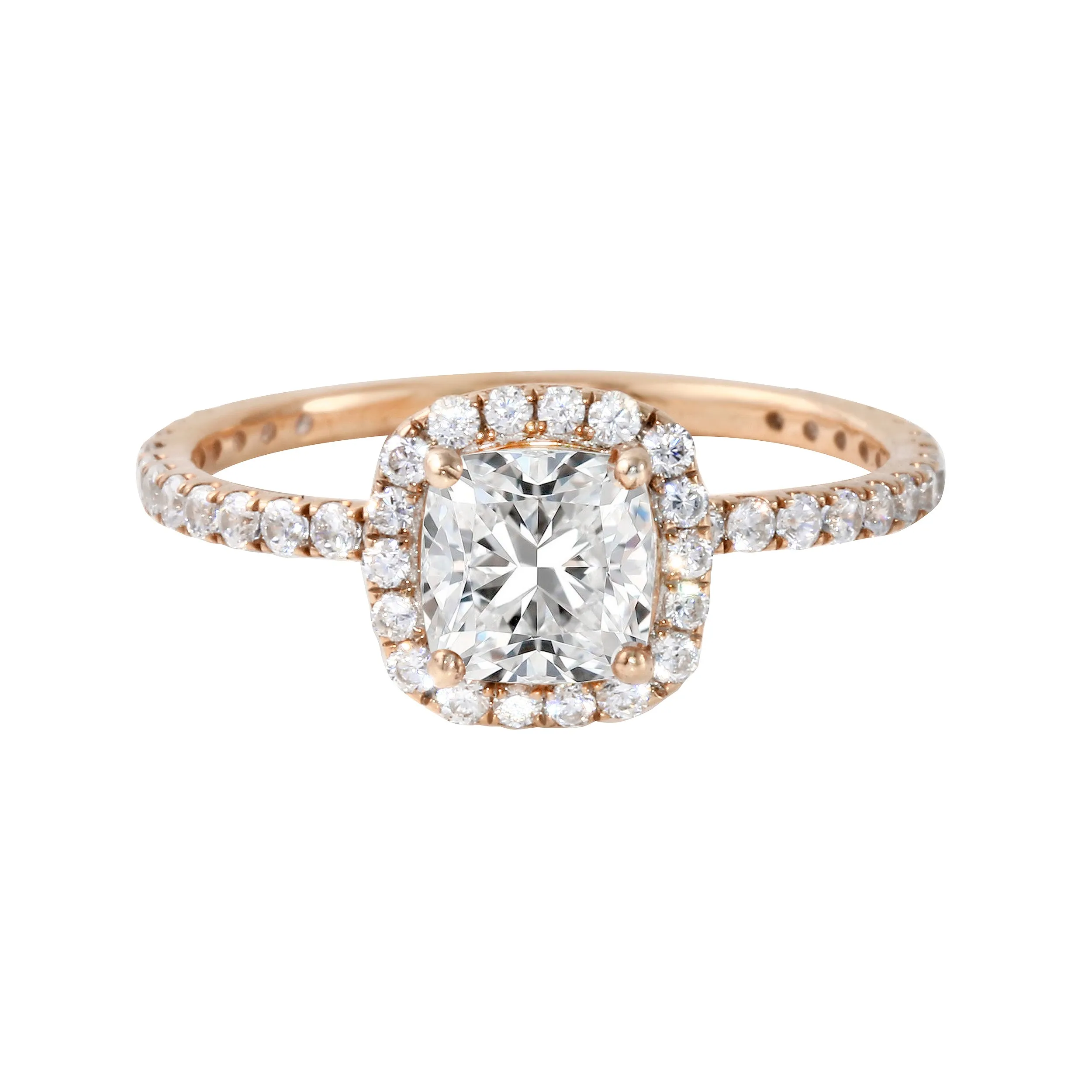 Cushion-Cut Diamond Halo Pavé Band Engagement Ring